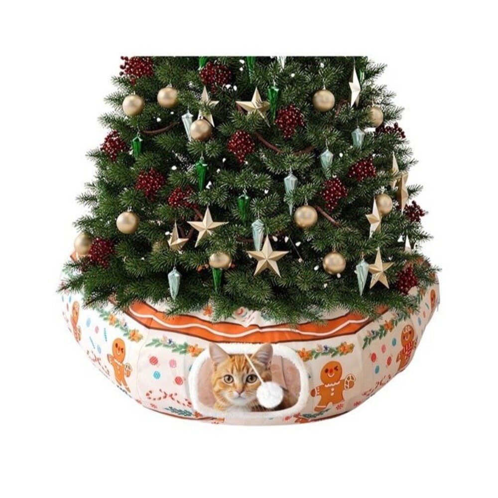 Sosation Cat Tunnel Bed Under Christmas Tree Gingerbread Man 36 inches